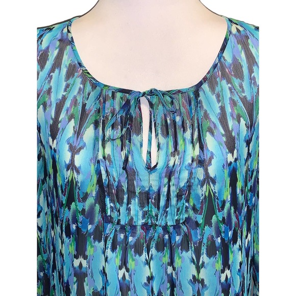 Express Teal Blue Chiffon Keyhole Top 3/4 Sleeve Blouse Size S/P - Picture 5 of 7